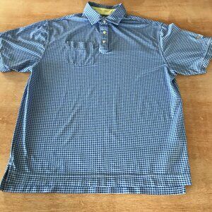 FootJoy Performance Polo Shirt Men L Blue Plaid Logo Pocket Short Sleeve Golf